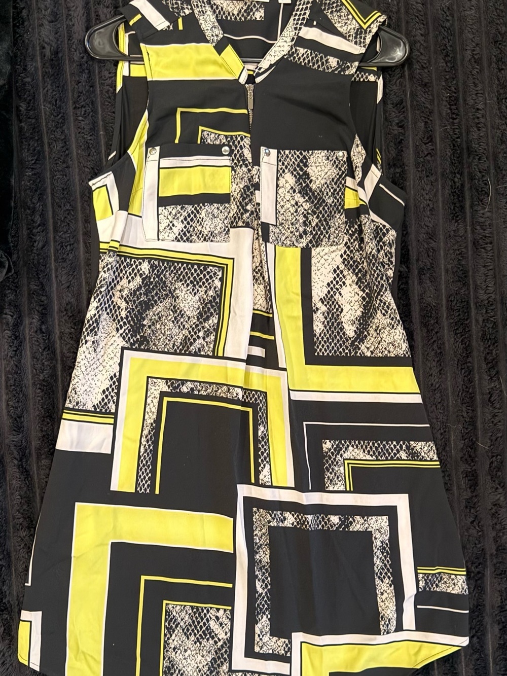 New York & Company Black, Yellow and White Geometric Midi Dress